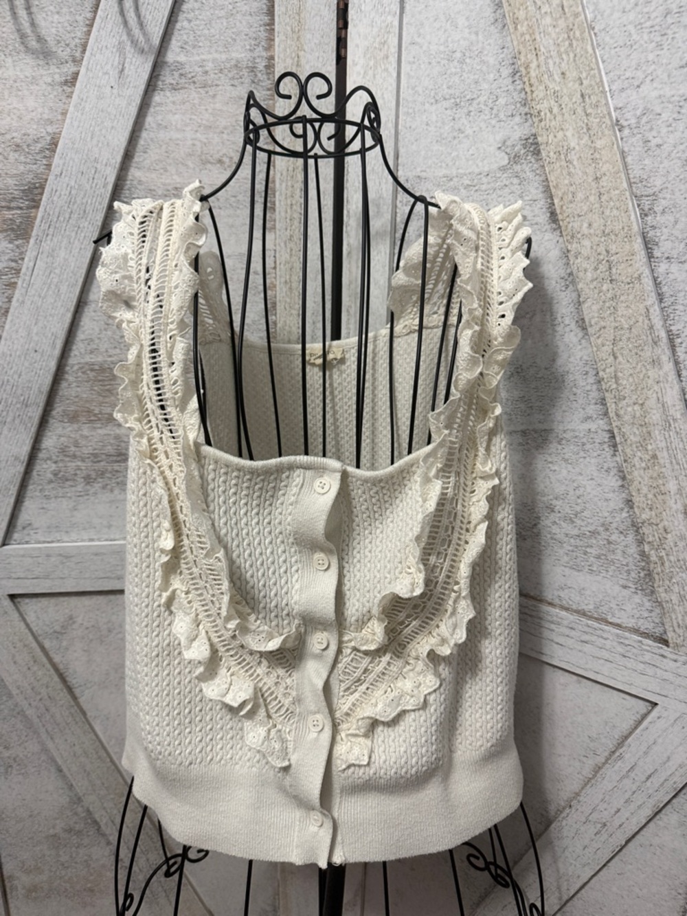 Pilcro Cream Knit Ruffle Button-Front Camisole